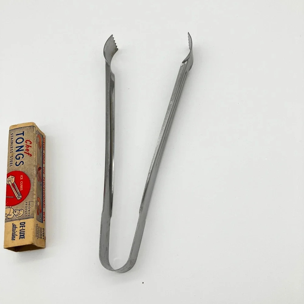 Kenberry Chef Tongs Vintage No 194 Silver Stainless Steel Serrated Ice Meat
